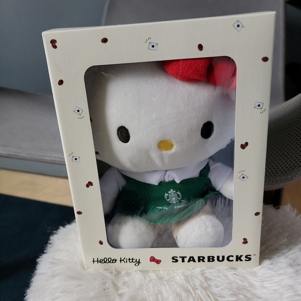Hello Kitty Starbucks Barista Plush Doll Green Apron Special Edition New